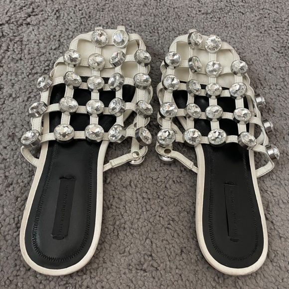 ALEXANDER WANG Amelia Crystal Cage White Slide Sandal Size 7 1/2 - Picture 3 of 10